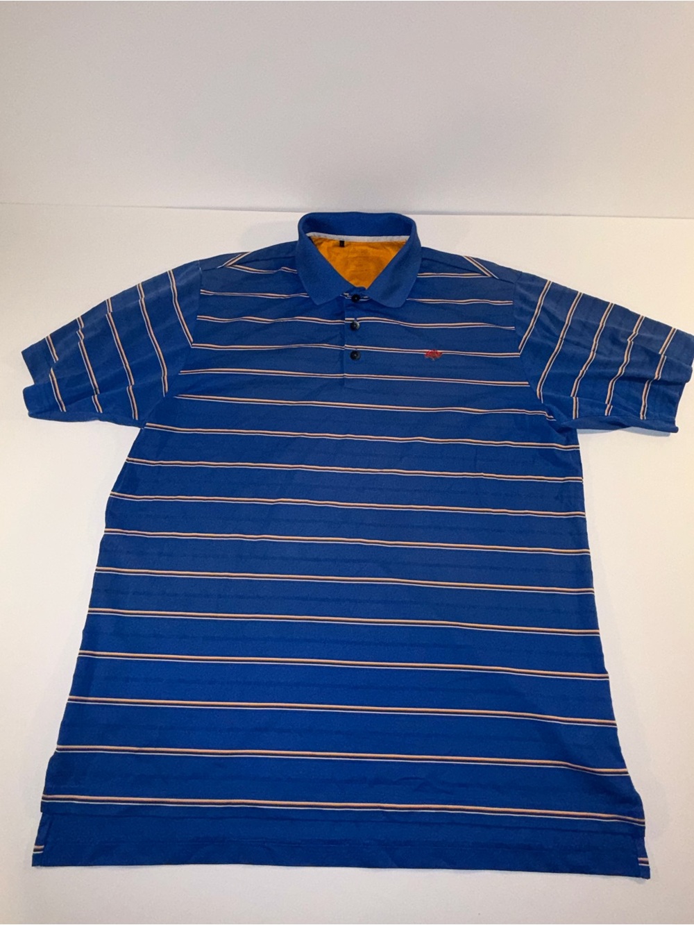 Adidas Blue Striped Short Sleeve Golf Polo Shirt Orange White L